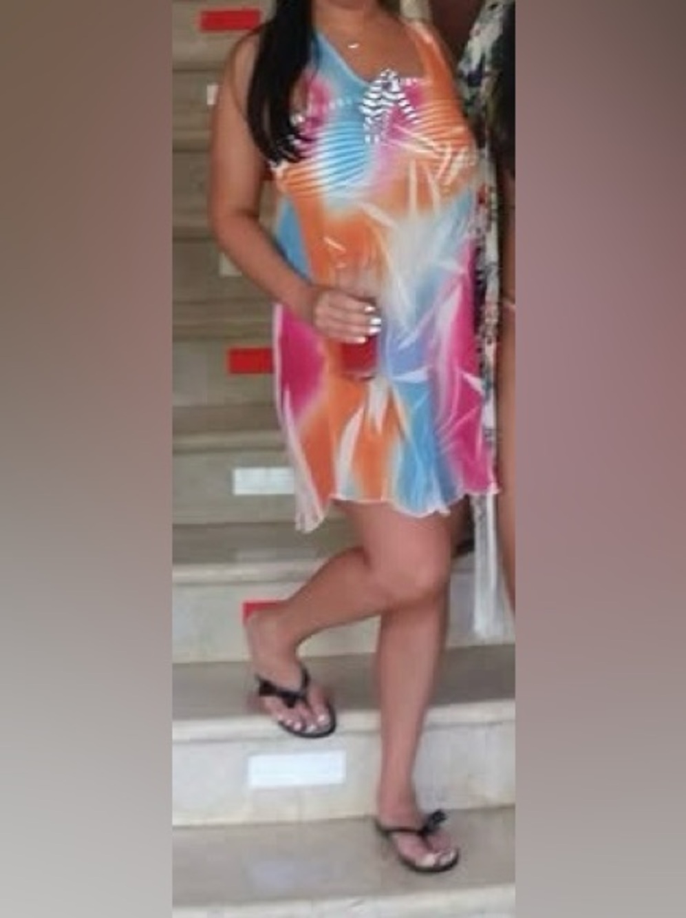 Multicolor Tropical Print V-Neck Sleeveless Swimsuit Coverup Dress